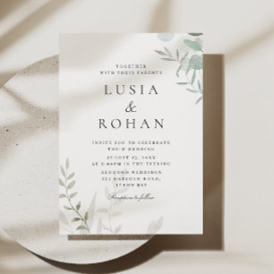 Elegant Green Leaves Modern Watercolor Wedding Invitation