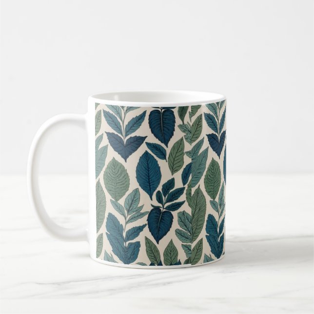 Elegant Green Leaves Mug | Nature-Inspired Design (Left)