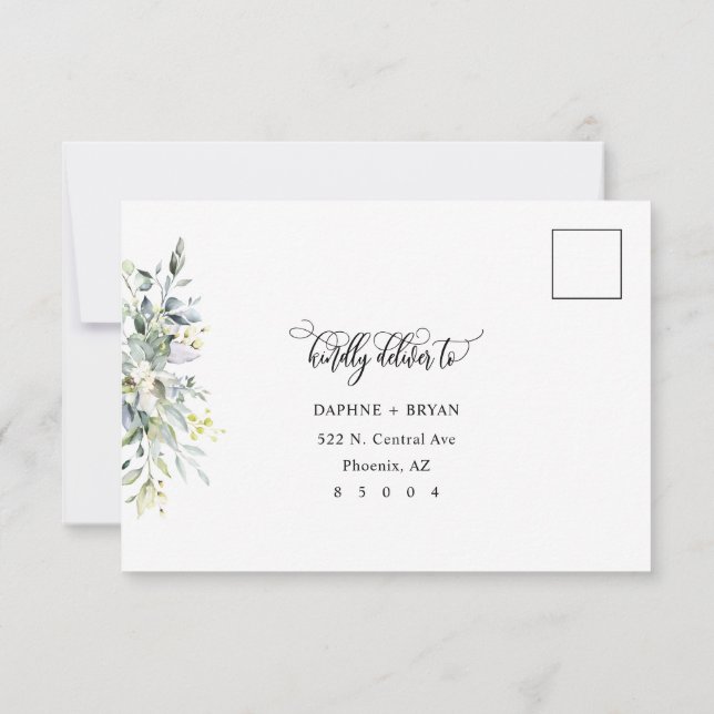 Elegant Green Leaves Response Card 4 meal choice (Back)