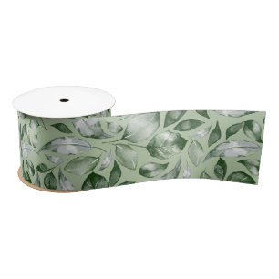Elegant Green Leaves Satin Ribbon