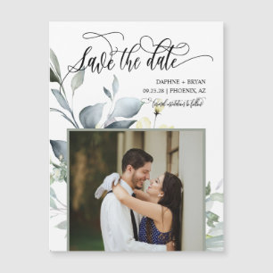 Elegant Green Leaves Save the Date Photo Magnet