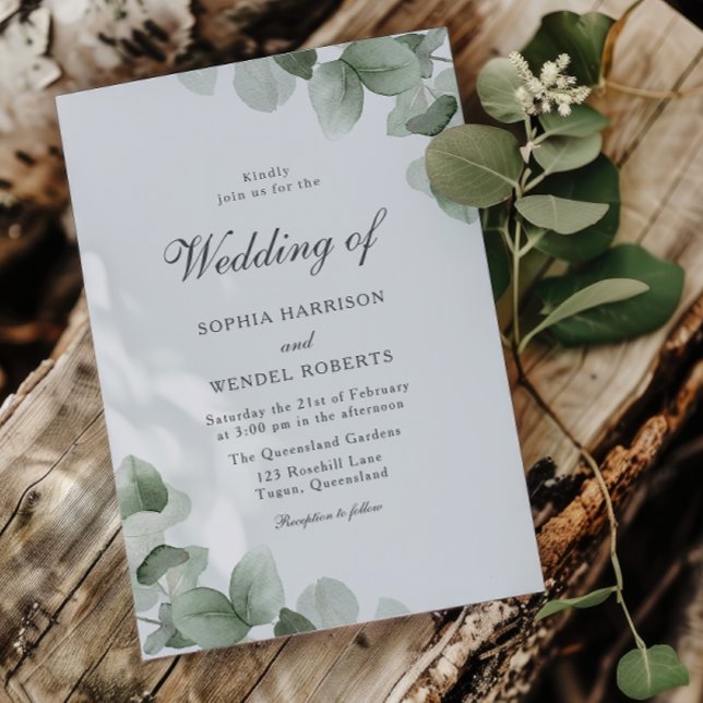 Elegant Green Leaves Watercolor Modern Wedding Invitation (Creator Uploaded)