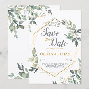 Elegant Green Leaves Wedding Invitation Template