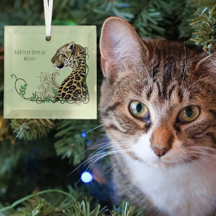 Elegant Green Leopard Botanical Henna Glass Tree Decoration