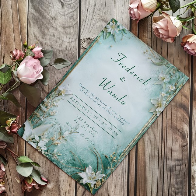 Elegant Green Lily Floral Wedding Invitation (Creator Uploaded)