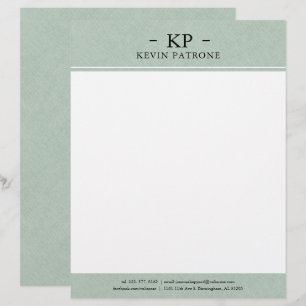 Elegant Green Linen   Black Minimalistic Text Custom Letterhead