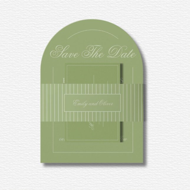 Elegant Green Lines Wedding Invitation Belly Band (Creator Uploaded)