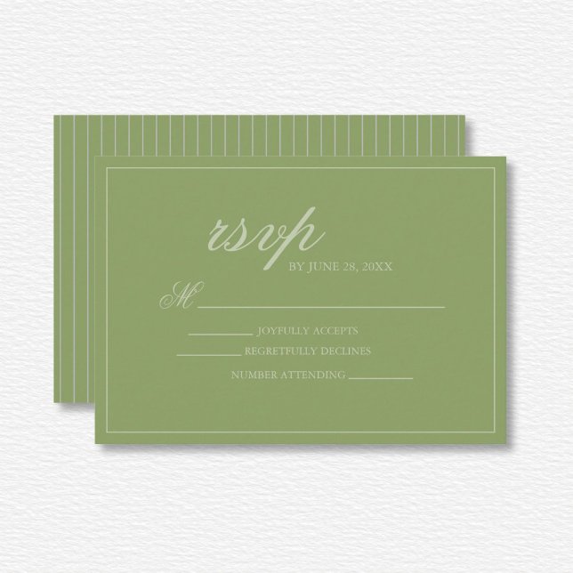 Elegant Green Lines Wedding  RSVP Card (Creator Uploaded)