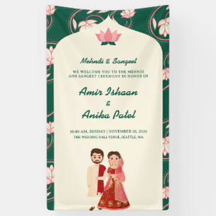 Elegant Green Lotus Lanterns Mehndi Sanget Indian Banner