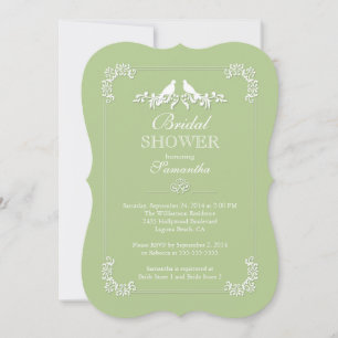 Elegant Green Love Birds Bridal Shower Invitation