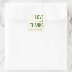 Elegant Green Love Thanks Square Sticker