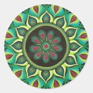 Elegant Green Mandala   Bohemian Zen Minimalist  Classic Round Sticker
