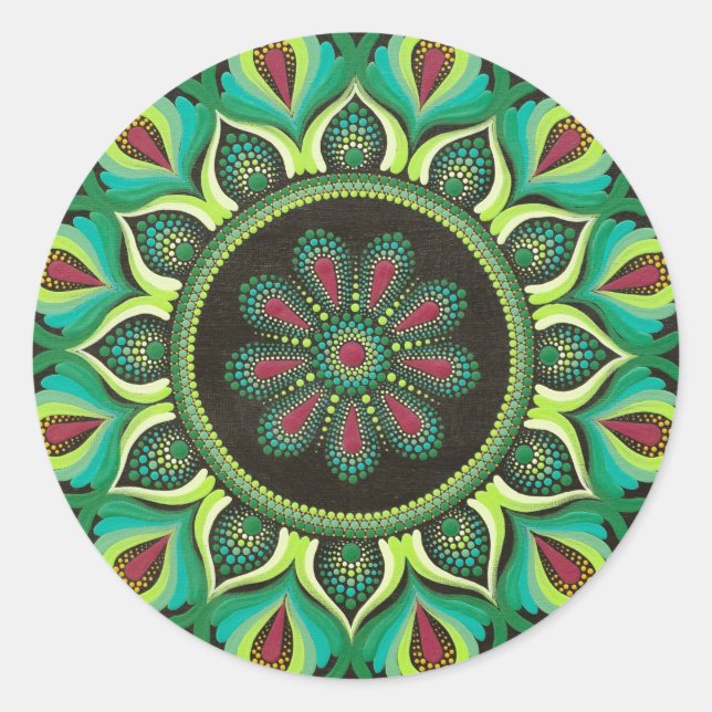 Elegant Green Mandala | Bohemian Zen Minimalist  Classic Round Sticker (Front)