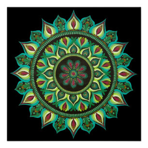 Elegant Green Mandala Bohemian Zen Minimalist Poster