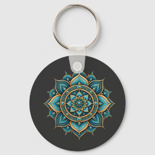 Elegant Green Mandala Floral Geometric Graphic Des Key Ring