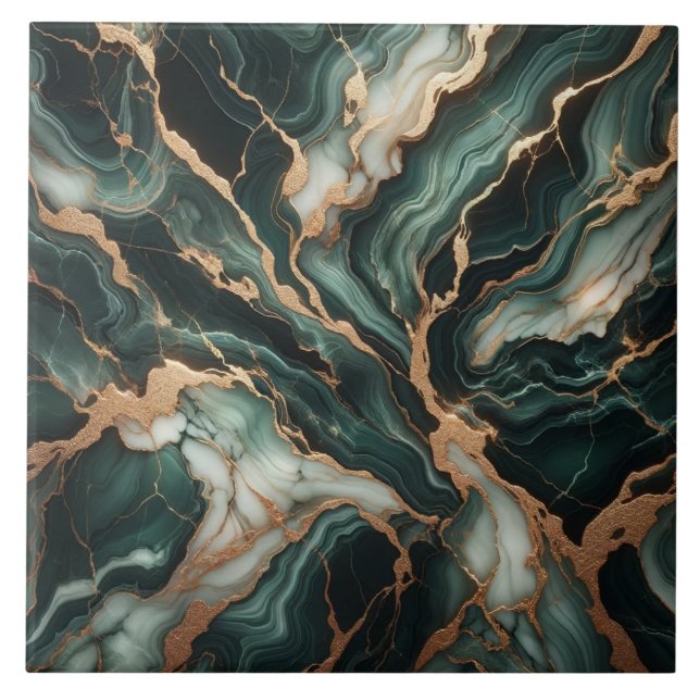Elegant Green Marble, Gold Accents, Seamless Tile (Front)