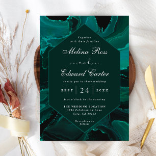 Elegant Green Marble Wedding Invitation