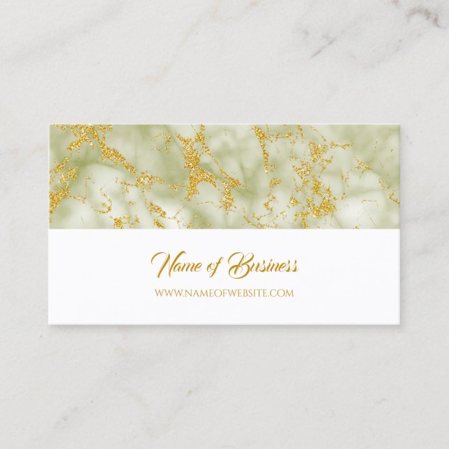 Elegant Green Marble With Faux Gold Glitter Business Card (Front)