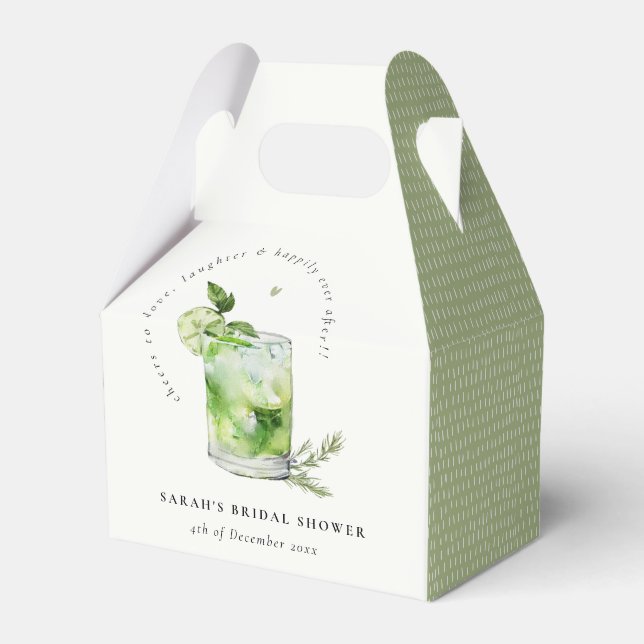 Elegant Green Margarita Cocktail Bridal Shower Favour Box (Front Side)
