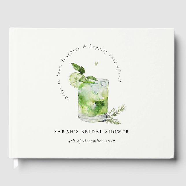 Elegant Green Margarita Cocktail Bridal Shower Guest Book (Front)