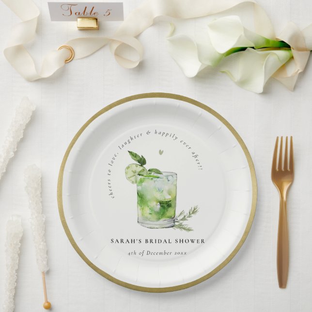 Elegant Green Margarita Cocktail Bridal Shower Paper Plate (Wedding)