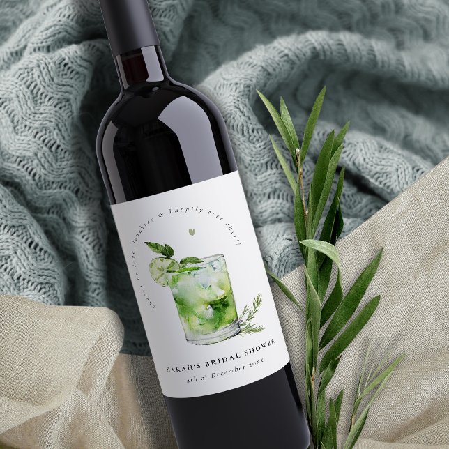 Elegant Green Margarita Cocktail Bridal Shower Wine Label (Creator Uploaded)