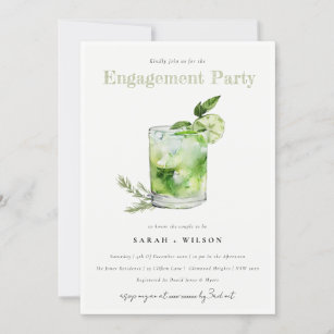 Elegant Green Margarita Cocktail Engagement Invitation