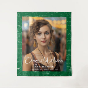 Elegant Green Math Congratulations Photo Graduate Tapestry