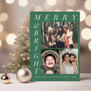 elegant green merry bright text christmas  holiday card