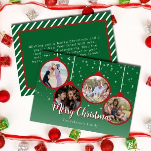 Elegant Green Merry Christmas 4 photo Holiday Card