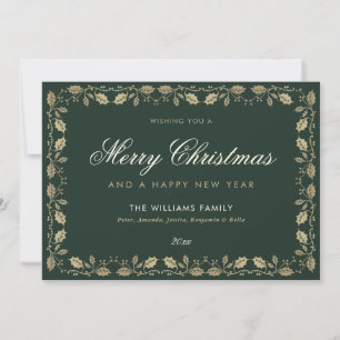 Elegant Green Merry Christmas Happy New Year Card