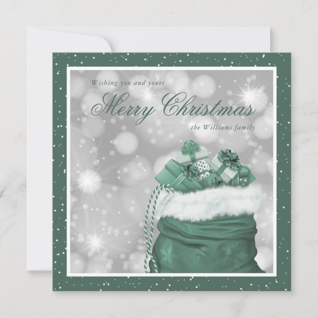 Elegant Green Merry Christmas Holiday Cards (Front)
