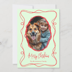 Elegant Green Merry Christmas Photo Holiday Card