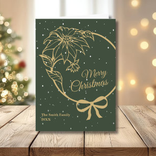 Elegant Green Merry Christmas Poinsettia Folded Holiday Card