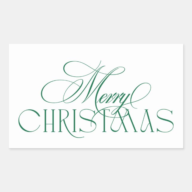 Elegant Green MERRY Christmas Wrapping Rectangular Sticker (Front)