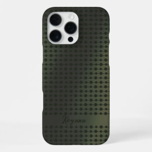 Elegant Green Metal Dots Line Pattern Custom Name iPhone 16 Pro Max Case
