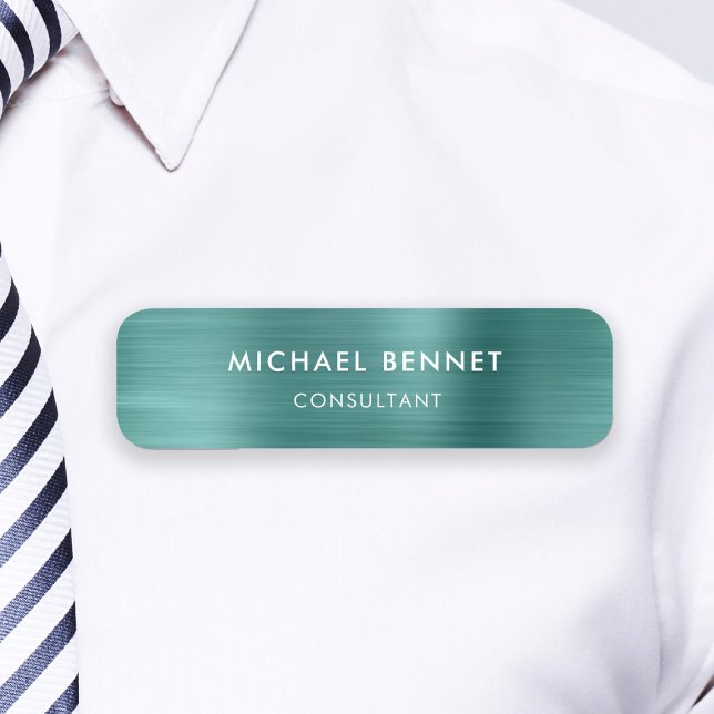 Elegant Green Metallic Professional Business  Name Tag (Elegant Green Metallic Professional Business Name Tag)