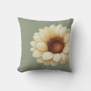 Elegant Green Minimal Sunflower Edge Floral Cushion