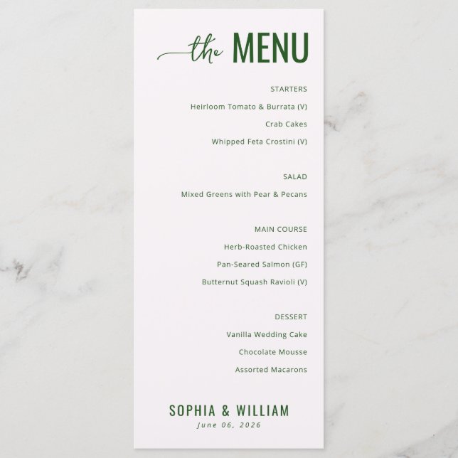 Elegant Green Minimalist Menu (Front)