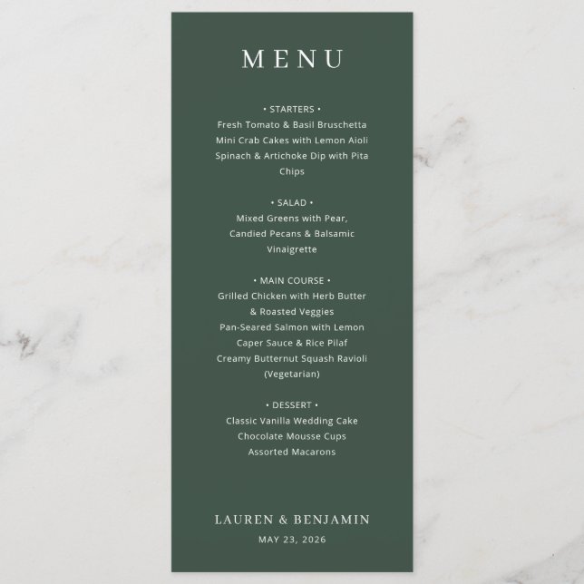 Elegant Green Minimalist Menu (Front)