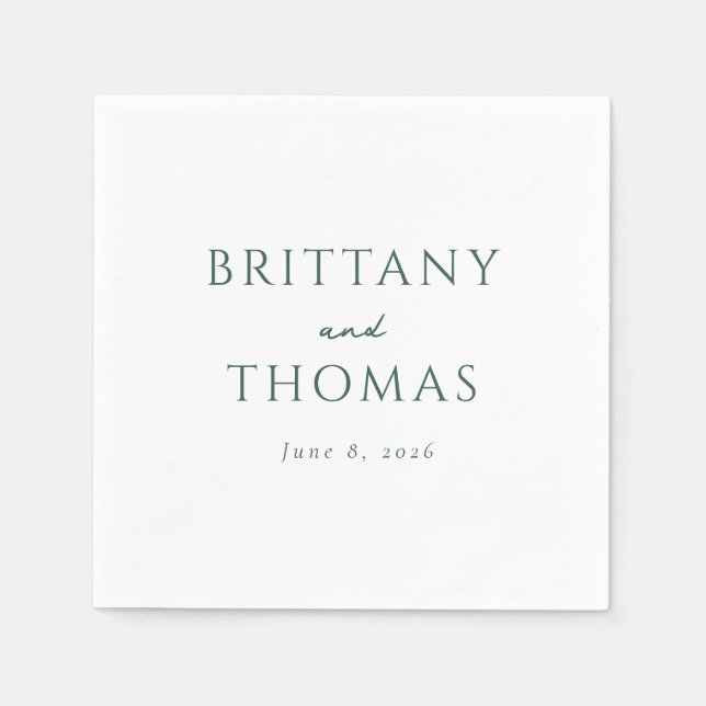 Elegant Green Minimalist Names Napkin (Front)
