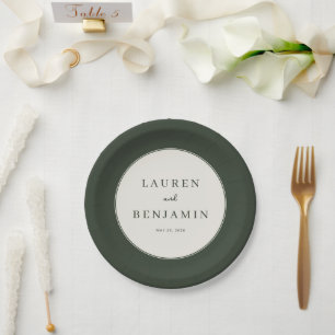 Elegant Green Minimalist Names Paper Plate