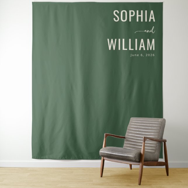 Elegant Green Minimalist Names Tapestry (In Situ)