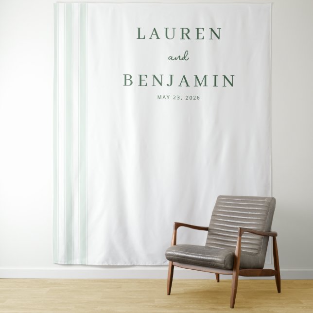 Elegant Green Minimalist Names Tapestry (In Situ)