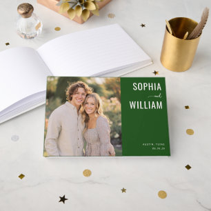 Elegant Green Minimalist Photo Guest Book