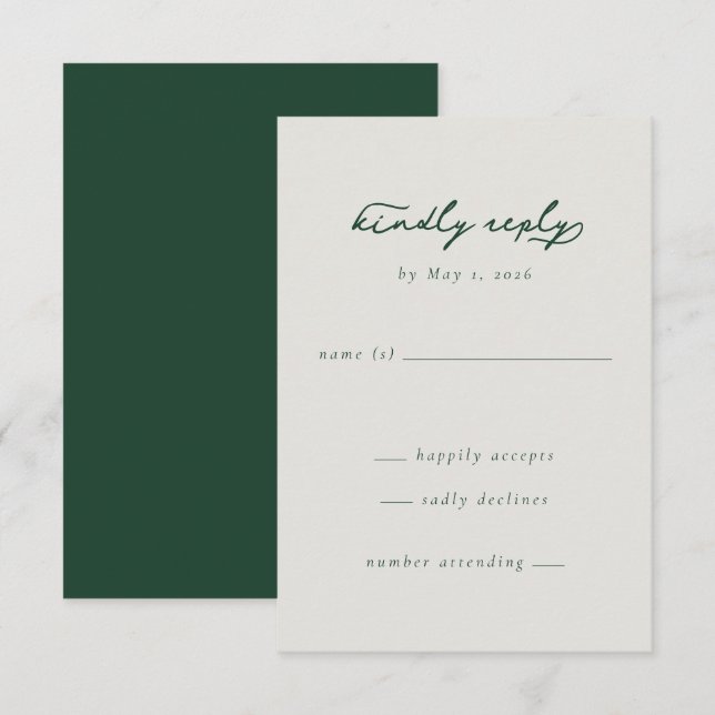 Elegant Green Minimalist Reply Card (Front/Back)