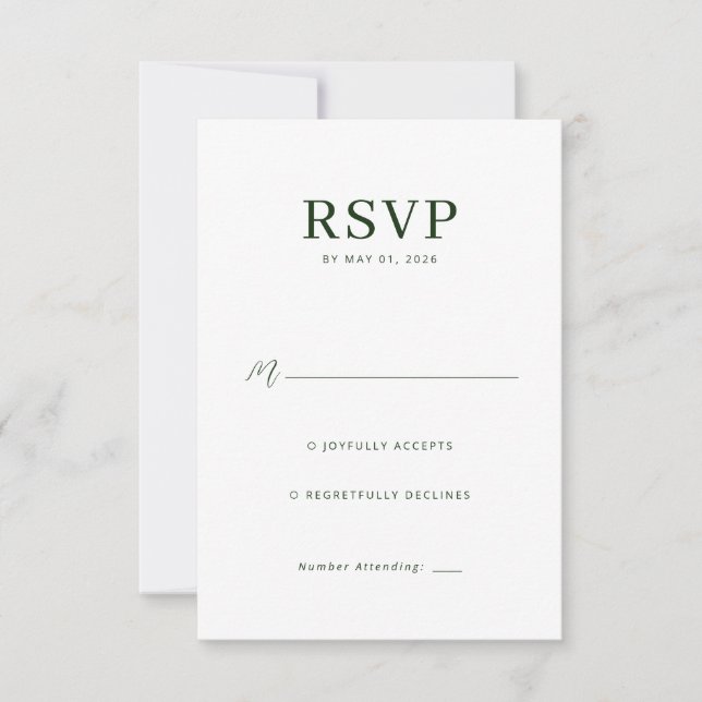 Elegant Green Minimalist RSVP Card (Front)