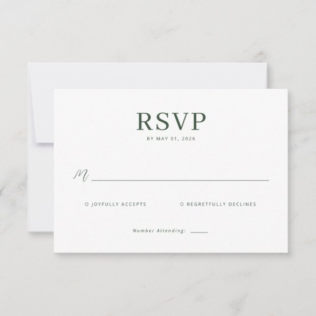 Elegant Green Minimalist RSVP Card (Front)