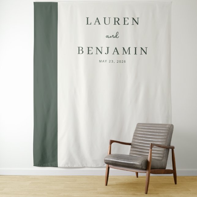 Elegant Green Minimalist Stripe Tapestry (In Situ)