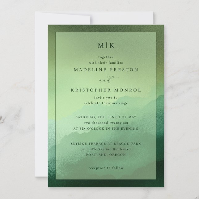 Elegant Green Minimalist Wedding Invitation (Front)